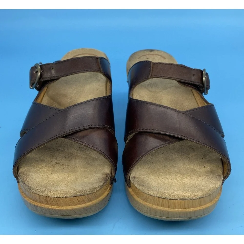 Dansko Sela Women's Brown Leather Crisscross Wedge Sandals Size EU 39 US 8.5-9